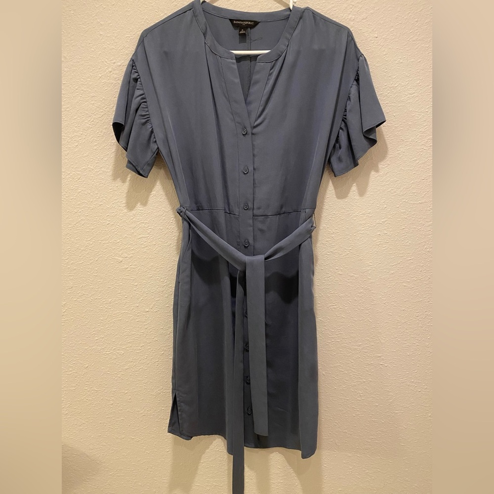 Banana Republic Button-Down Dress belted frill sleeve with pockets